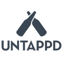 A dark slate gray logo featuring two crossed beer bottles above the word 'UNTAPPD' in matching uppercase letters, set against a solid white background.