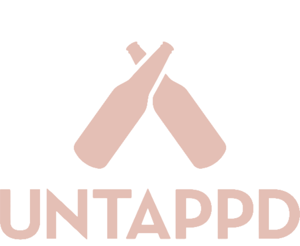 A minimalist logo for UNTAPPD Drink Socially, featuring two crossed champagne bottles in a dusty pink color above the brand name on a solid white background.