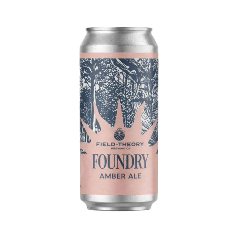 Beer can with 'Field Theory Brewing Co' branding on a white background